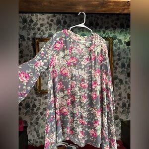 Umgee Gray and Pink Floral Dress